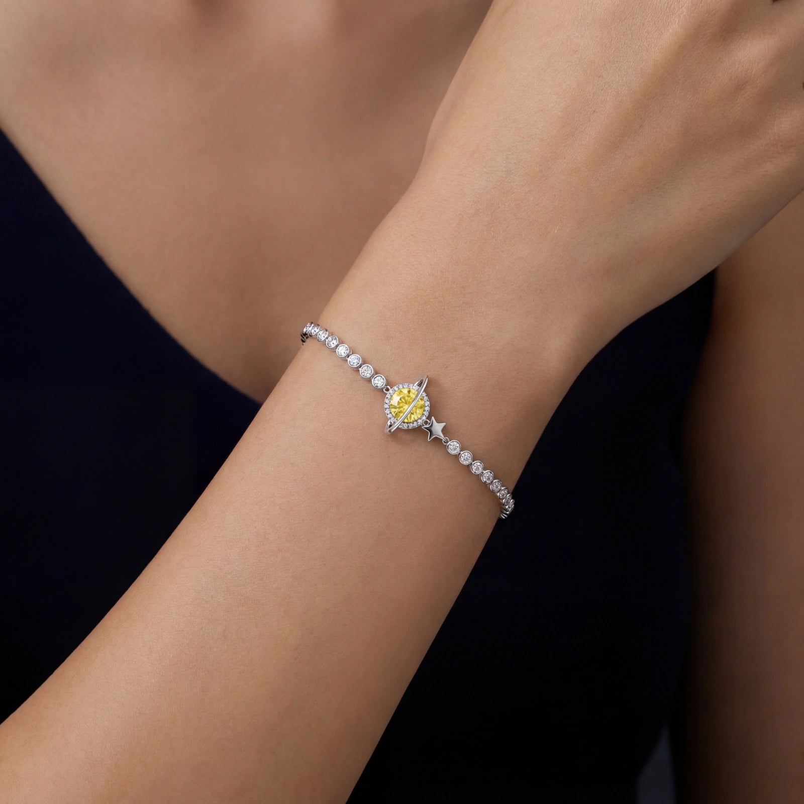 Aphelion Bracelet - yellow lab-created moissanite bracelet in 925 sterling silver - view 4