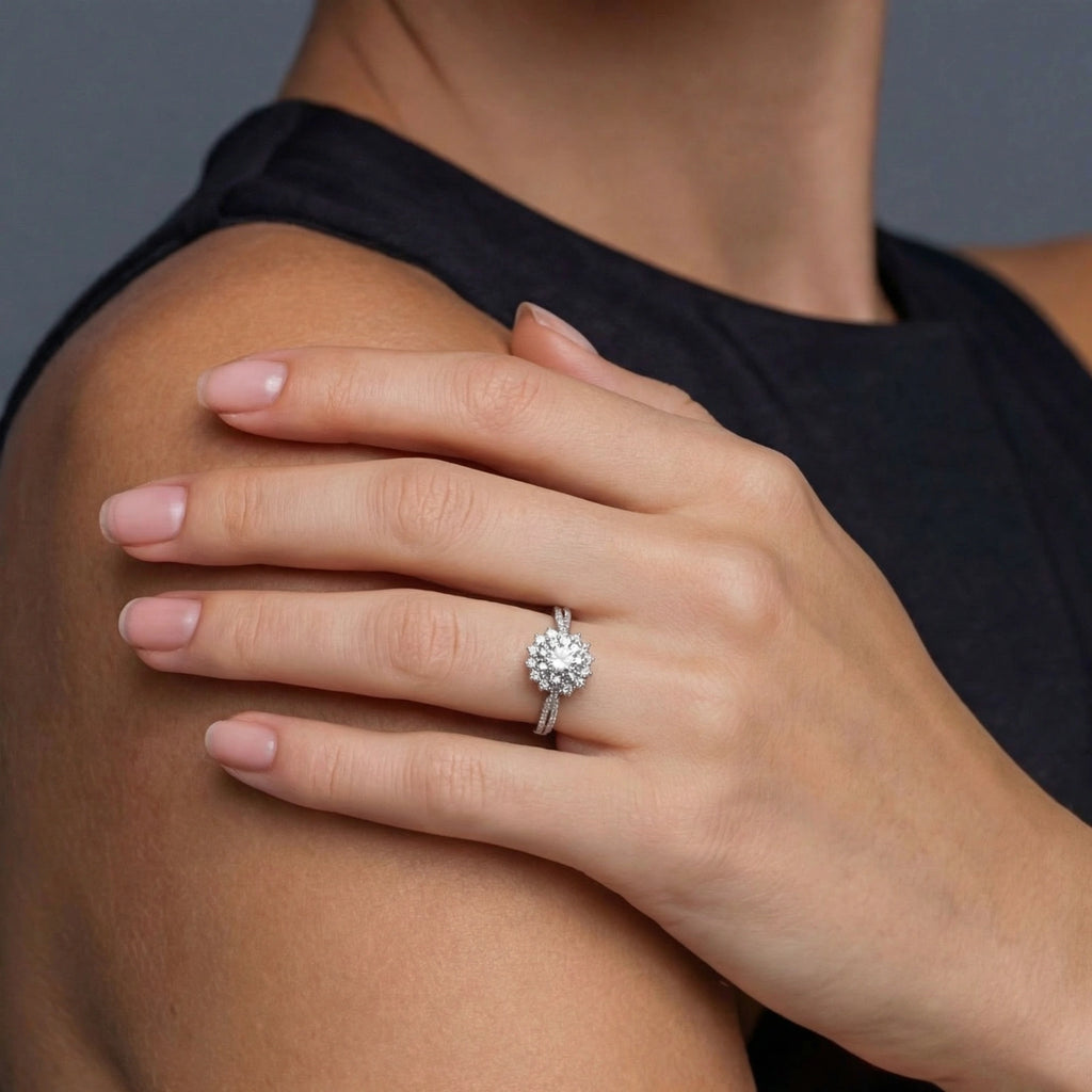 The Corona Ring - near colorless lab-created moissanite round brilliant ring in 925 sterling silver - view 3