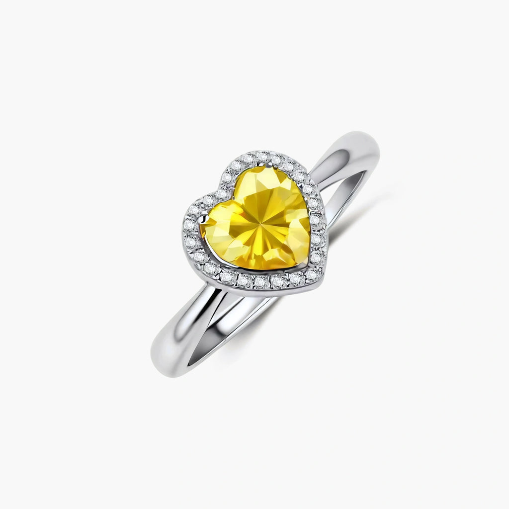 Golden Heart Halo Ring - yellow lab-created moissanite ring in 925 sterling silver - view 2
