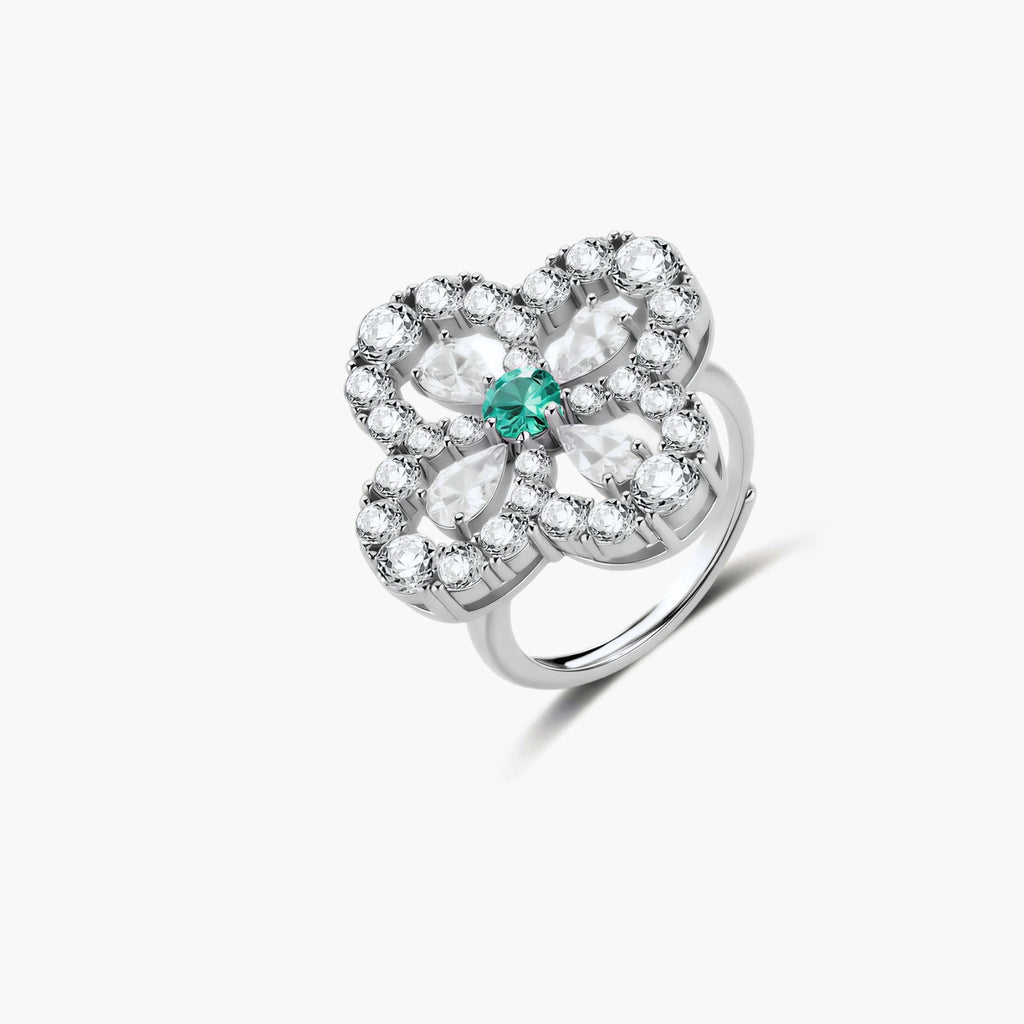 Lucky Charm Clover Ring - green lab-created moissanite ring in 925 sterling silver - view 2