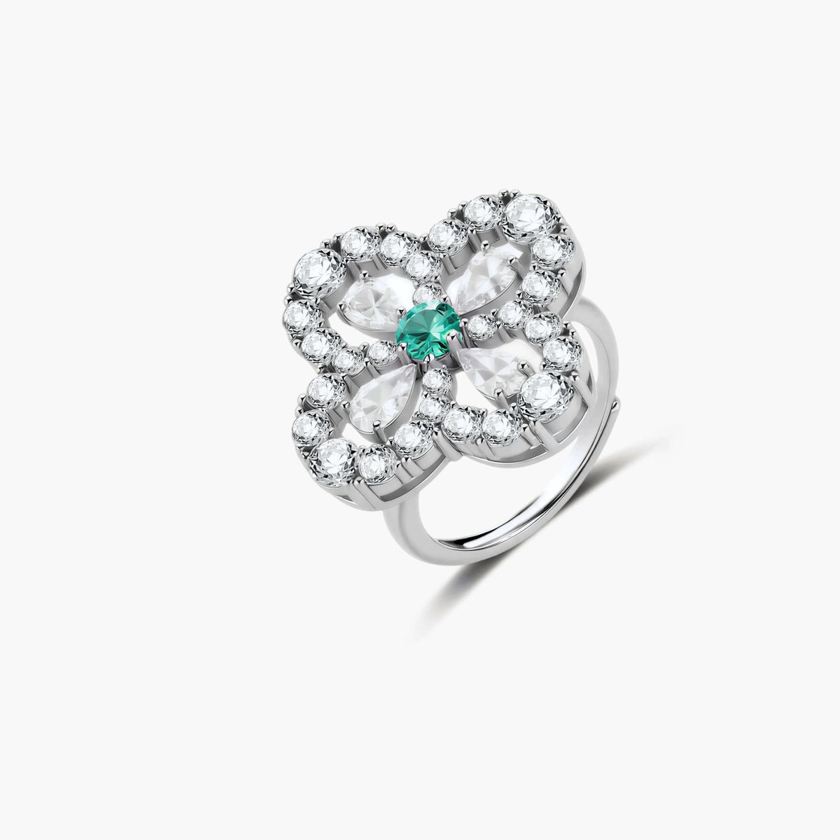 Lucky Charm Clover Ring - green lab-created moissanite ring in 925 sterling silver - view 2