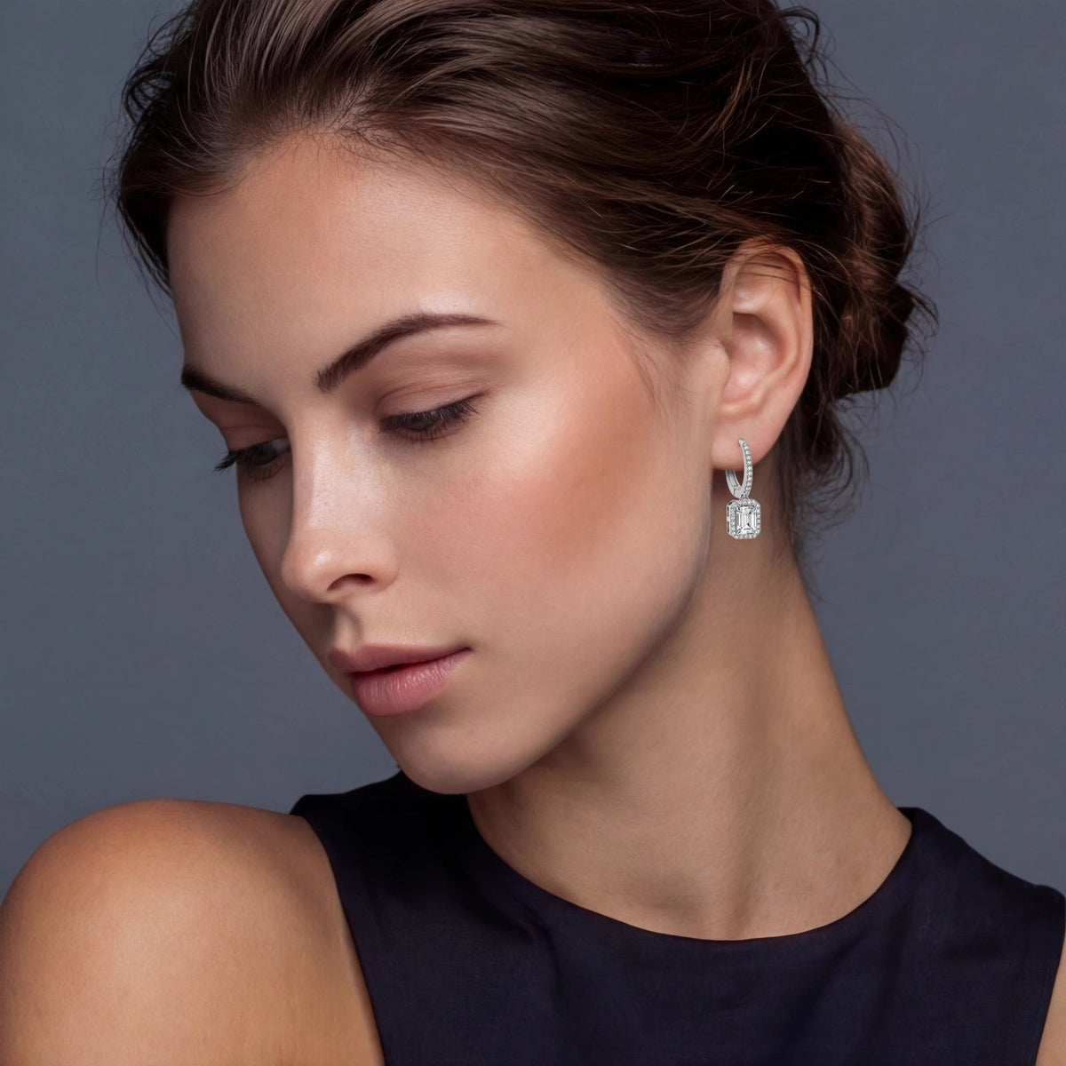 Obelisk Drops - near colorless lab-created moissanite earring in 925 sterling silver - view 5