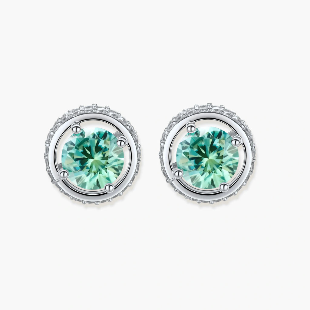 Umbra Orbit Studs - green lab-created moissanite earring in 925 sterling silver - view 2