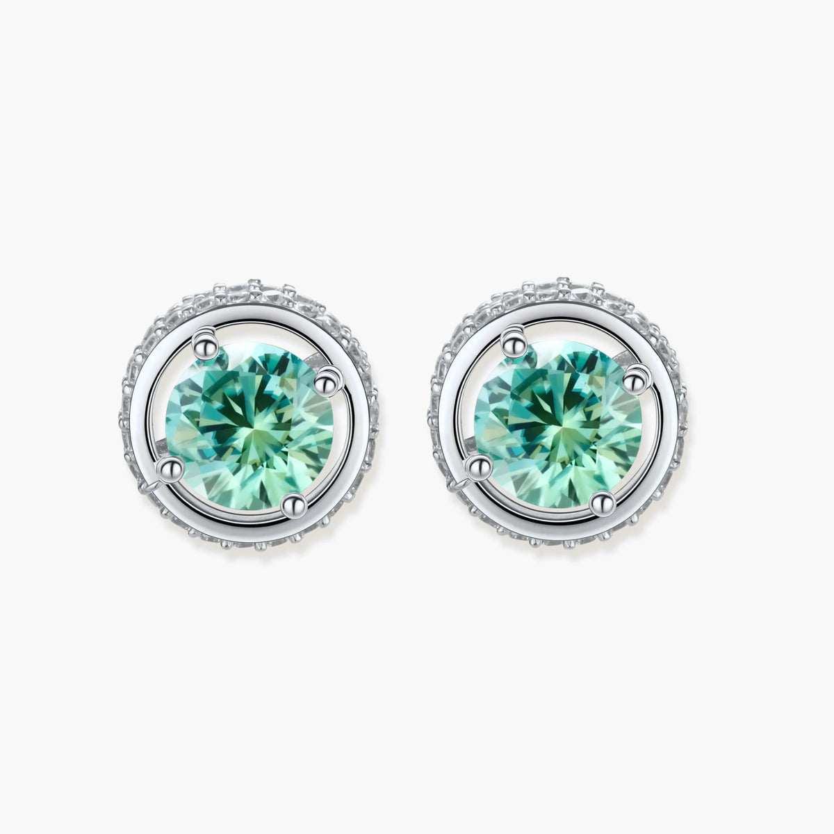 Umbra Orbit Studs - green lab-created moissanite earring in 925 sterling silver - view 2