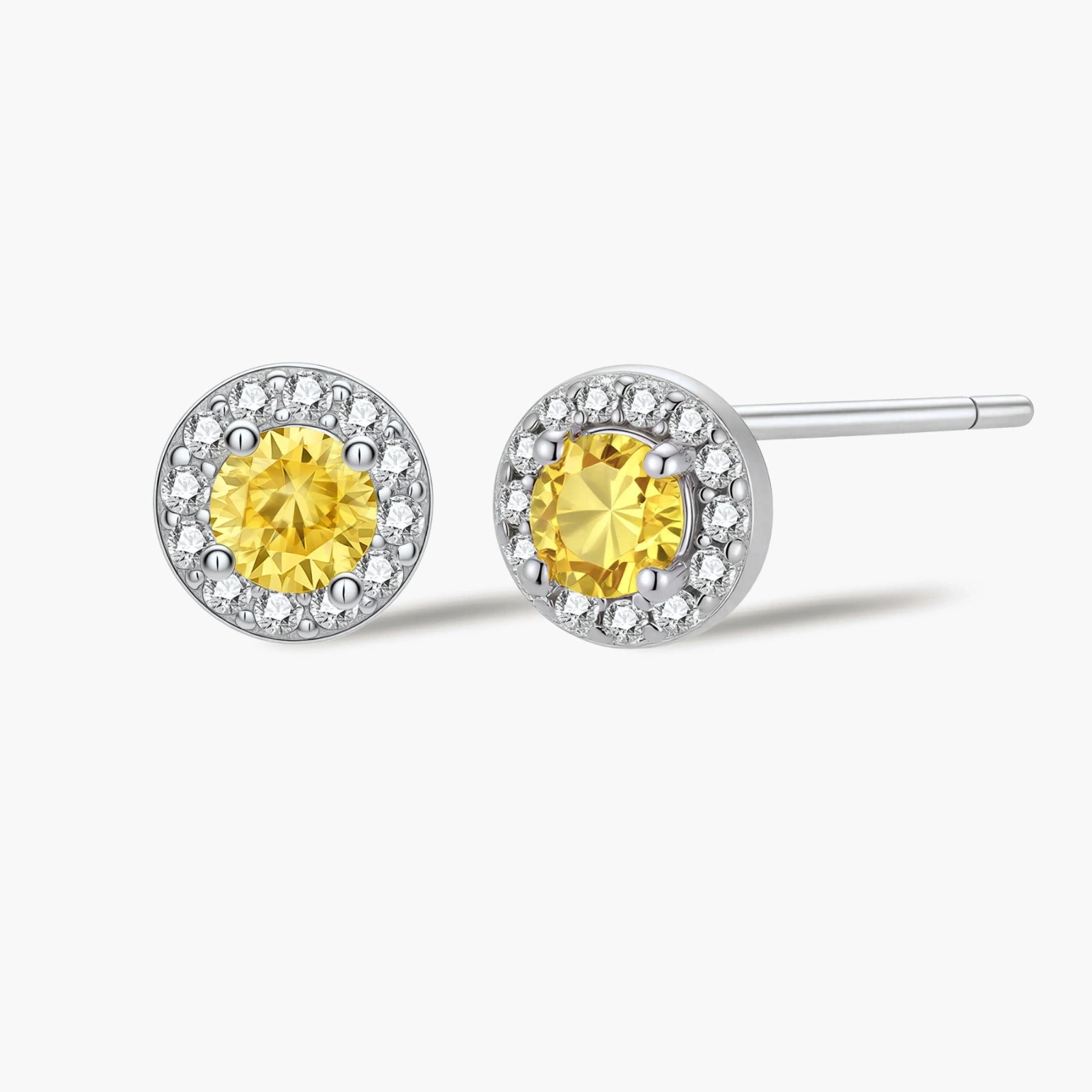 Ember Halo Studs - yellow lab-created moissanite earring in 925 sterling silver - view 3
