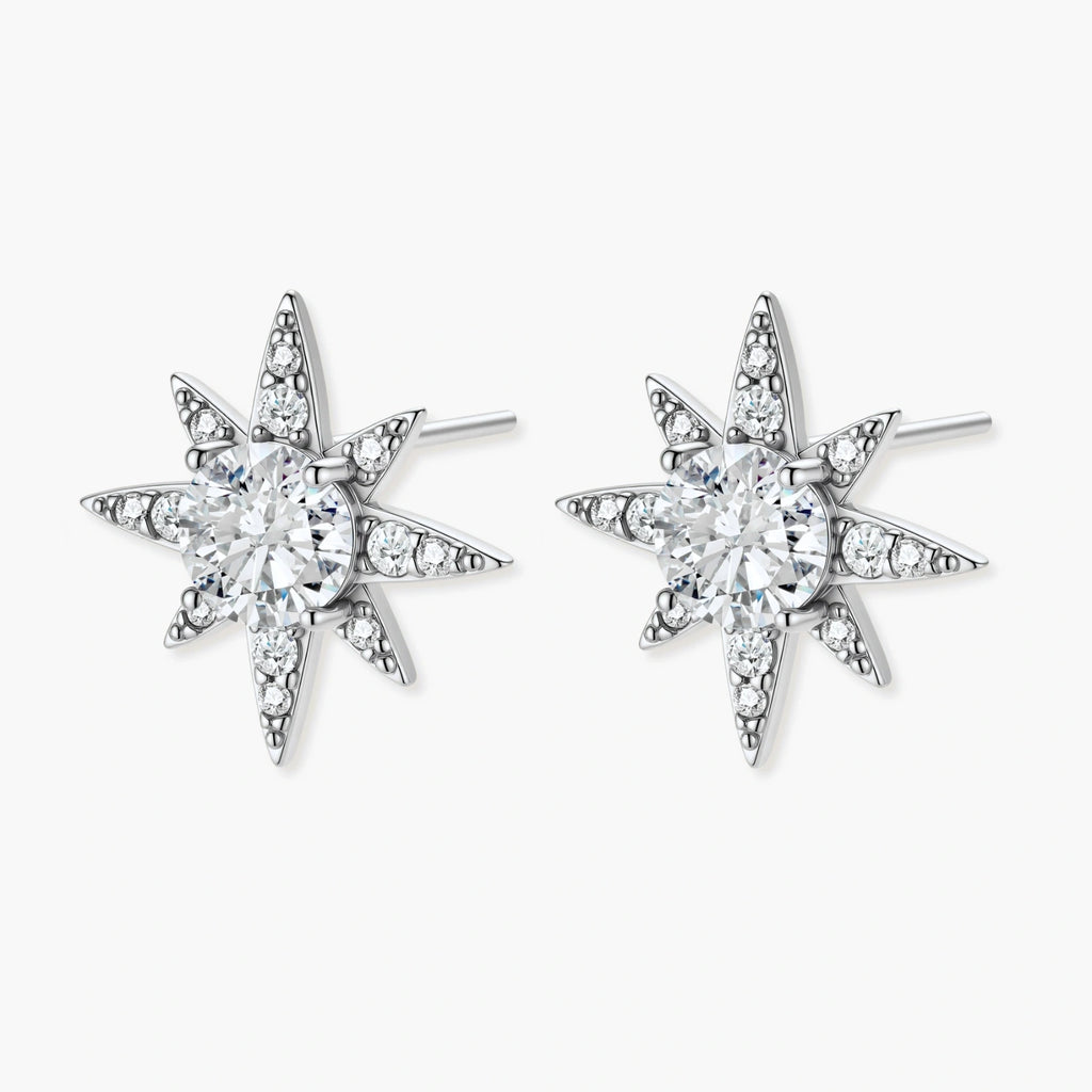 Starfall Studs - near colorless lab-created moissanite earring in 925 sterling silver - view 2