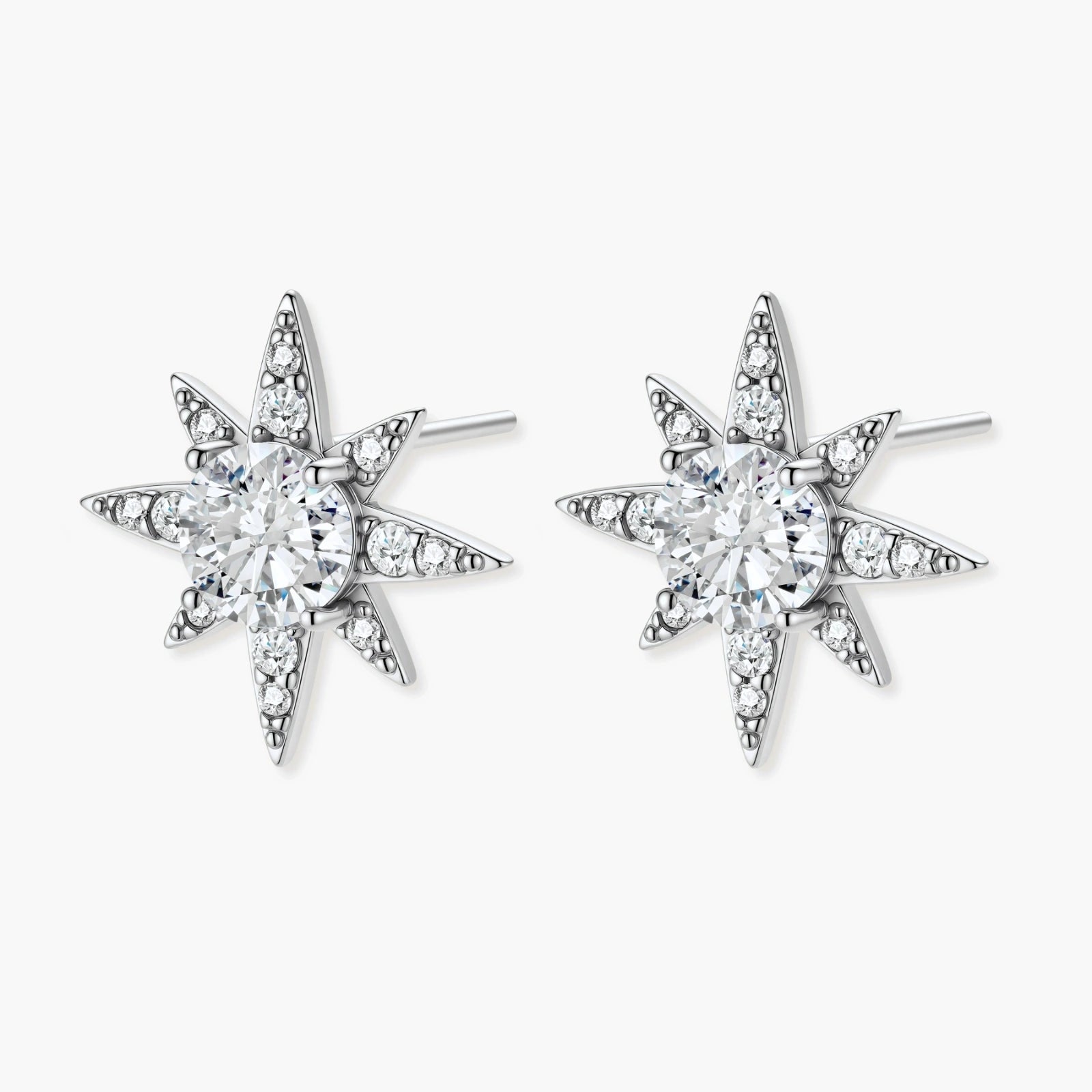 Starfall Studs - near colorless lab-created moissanite earring in 925 sterling silver - view 2