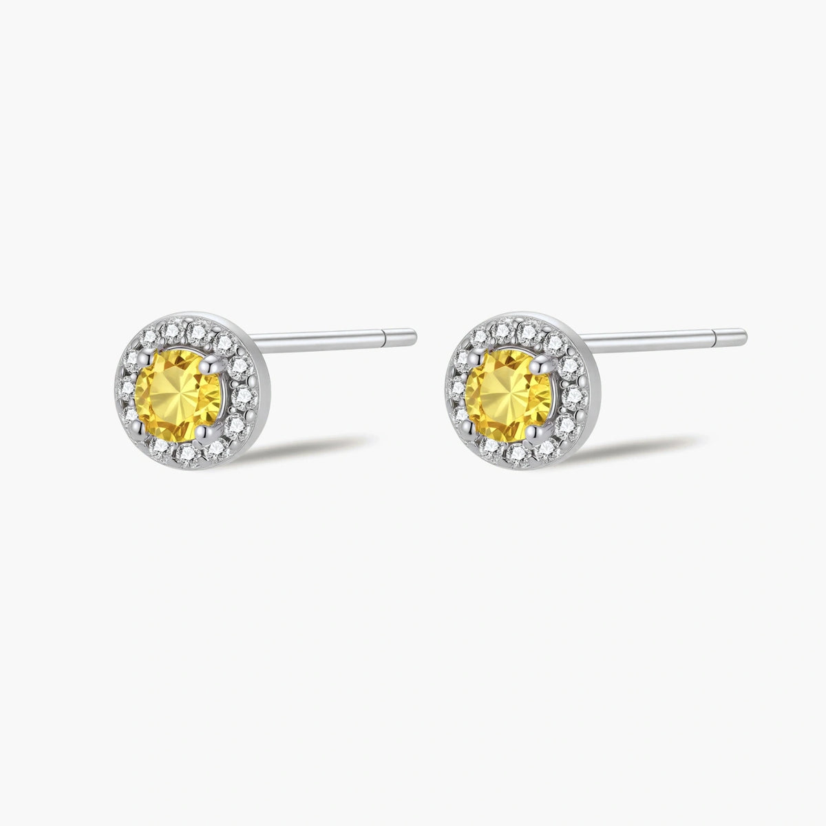 Ember Halo Studs - yellow lab-created moissanite earring in 925 sterling silver - view 2