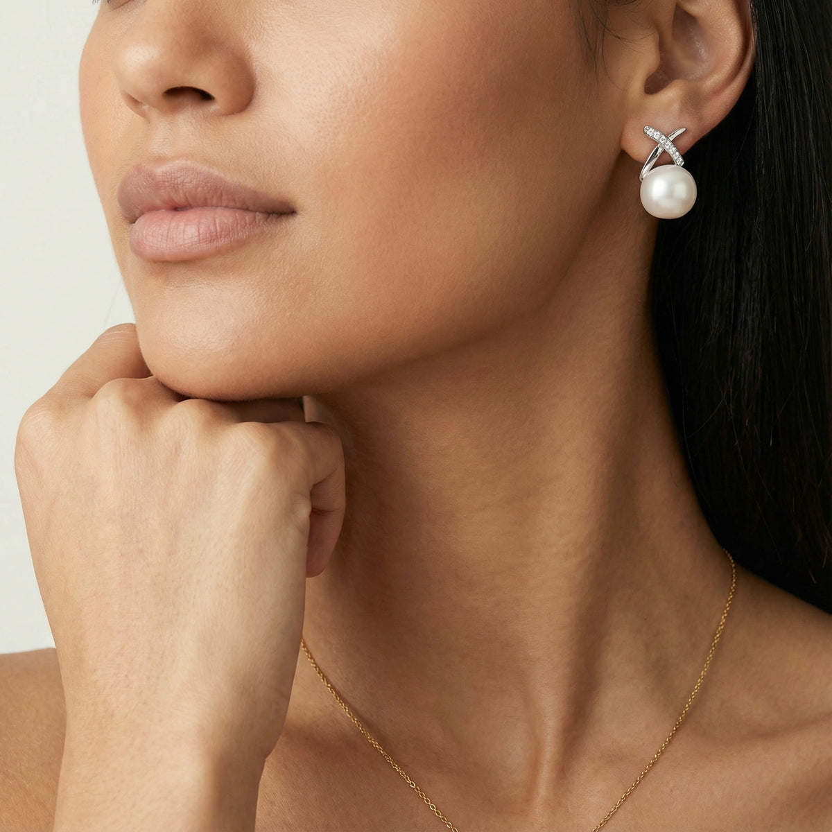 Pearl Cross Stud Earrings