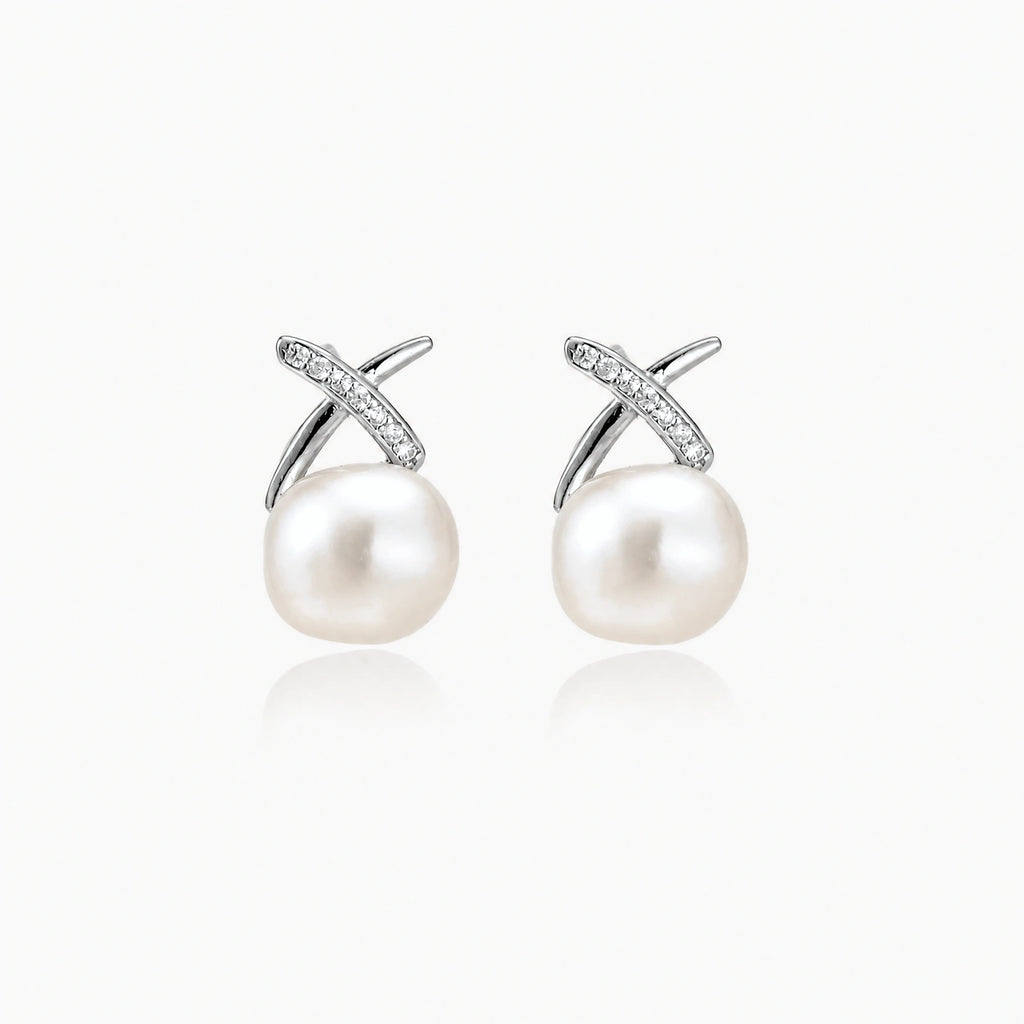 Pearl Cross Stud Earrings