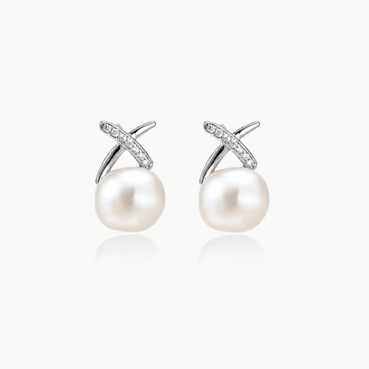 Pearl Cross Stud Earrings