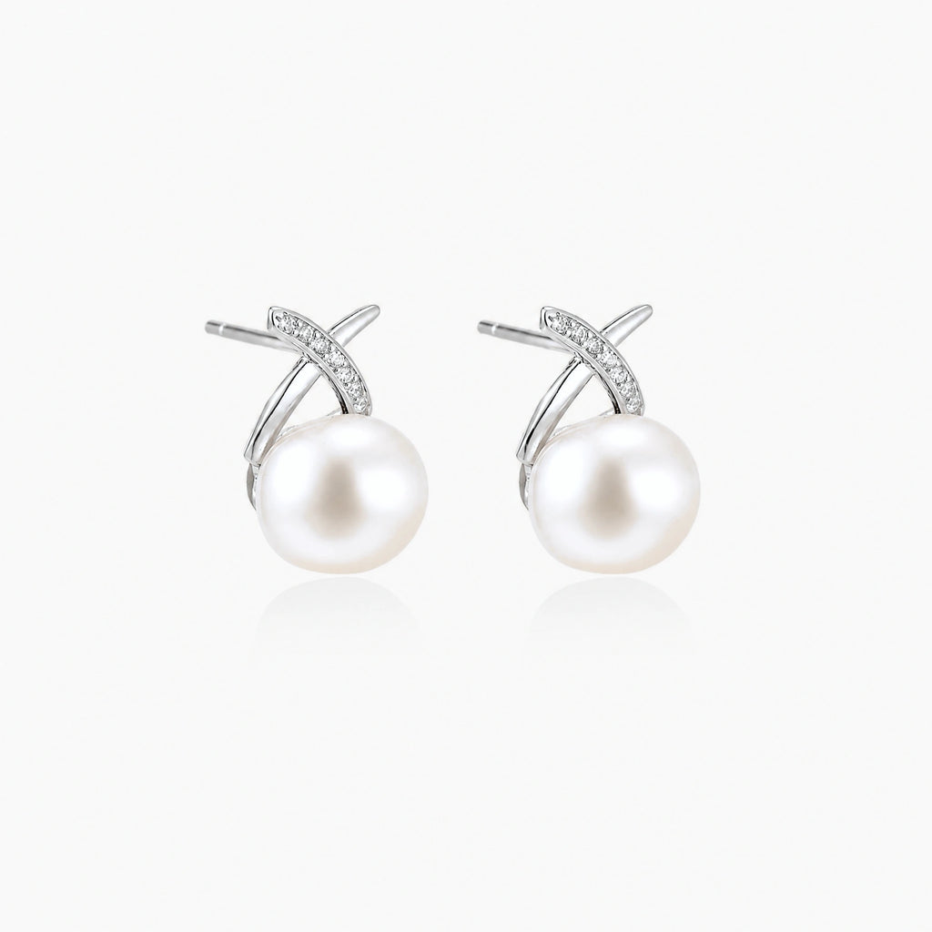 Pearl Cross Stud Earrings