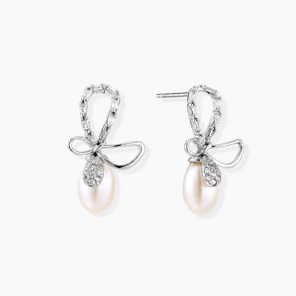 Bow Pearl Drop Earrings