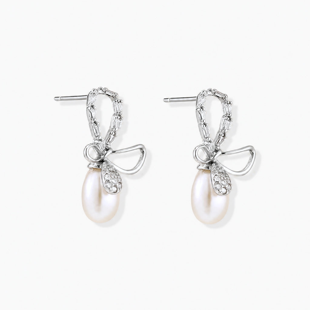 Bow Pearl Drop Earrings