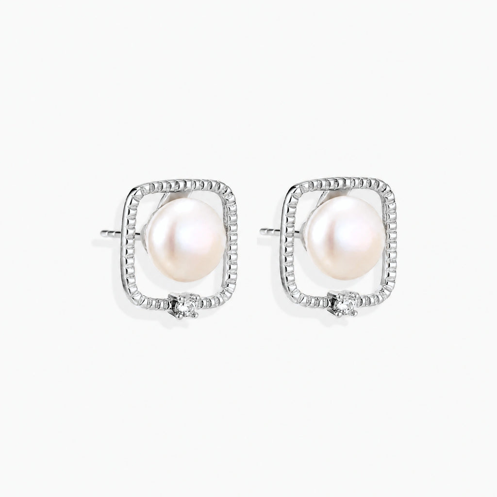 Pearl Square Halo Studs