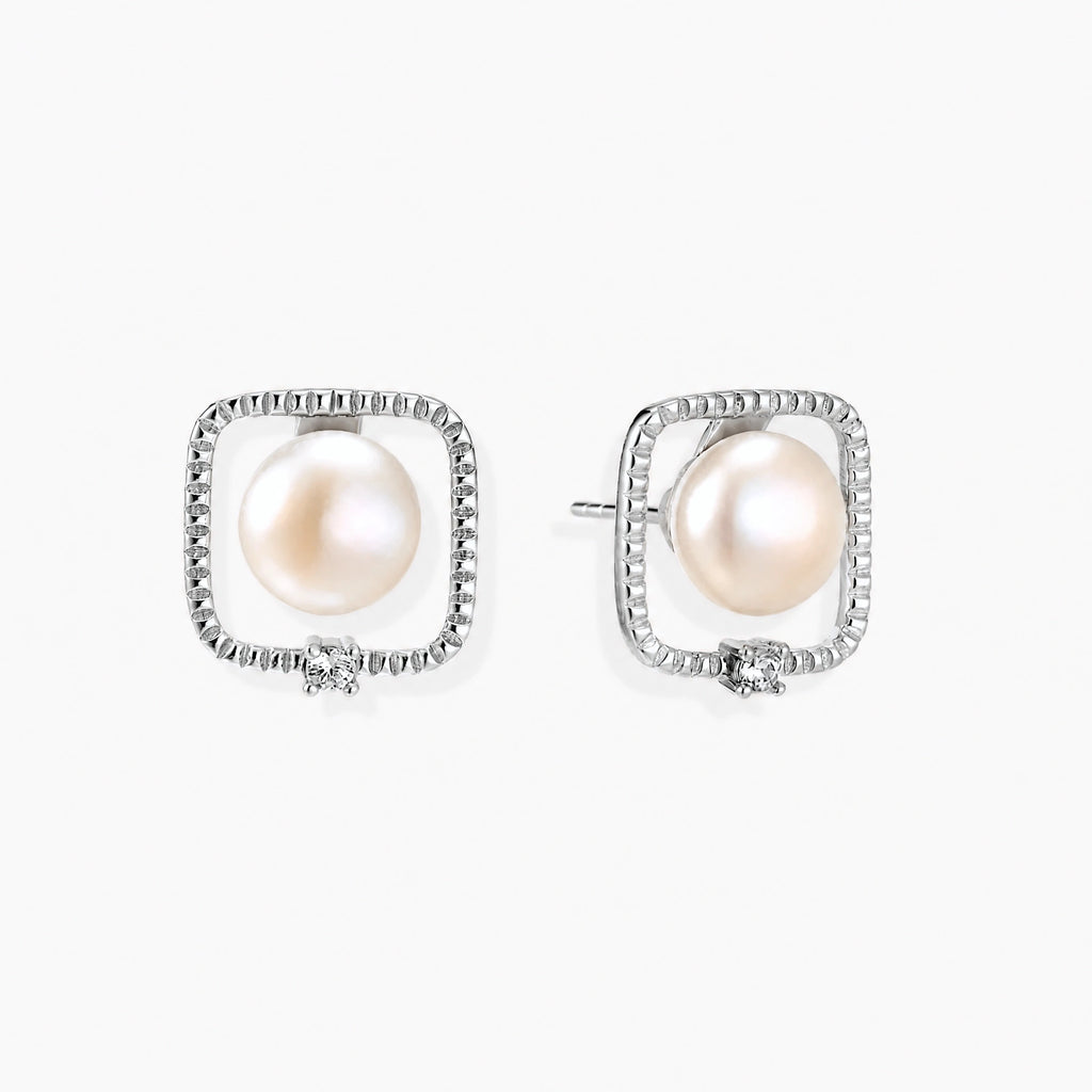 Pearl Square Halo Studs