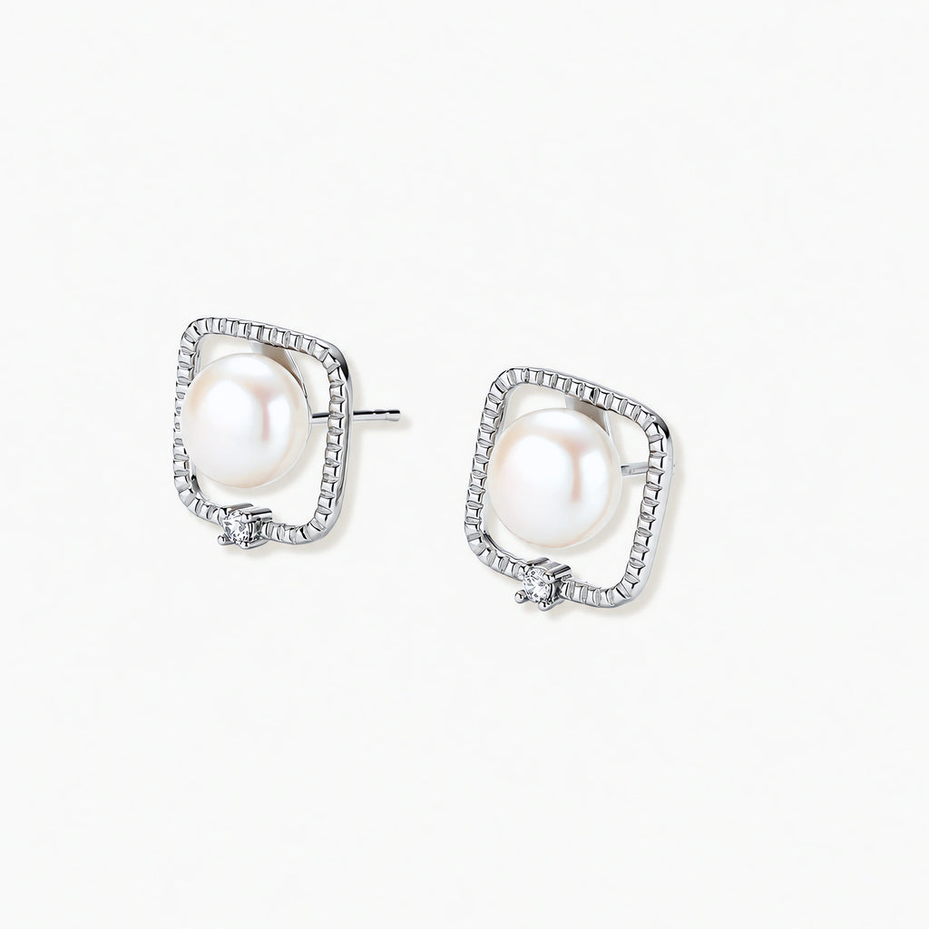 Pearl Square Halo Studs