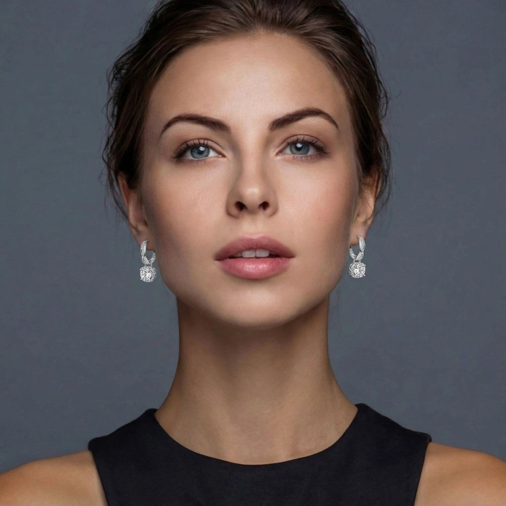 Helix Halo Drops - near colorless lab-created moissanite earring in 925 sterling silver - view 4