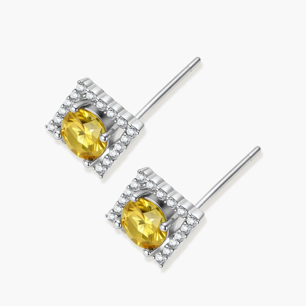 Solstice Halo Studs - yellow lab-created moissanite earring in 925 sterling silver - view 2