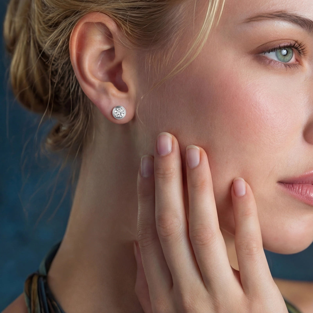 Orbit Solitaire Studs - near colorless lab-created moissanite earring in 925 sterling silver - view 4