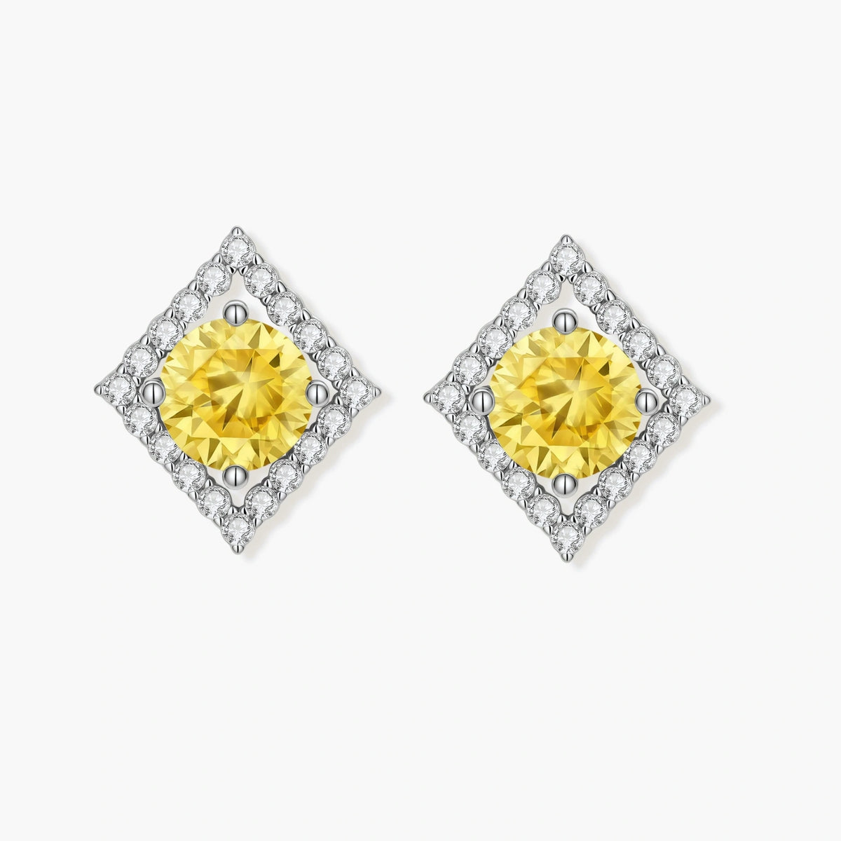 Solstice Halo Studs - yellow lab-created moissanite earring in 925 sterling silver - view 3