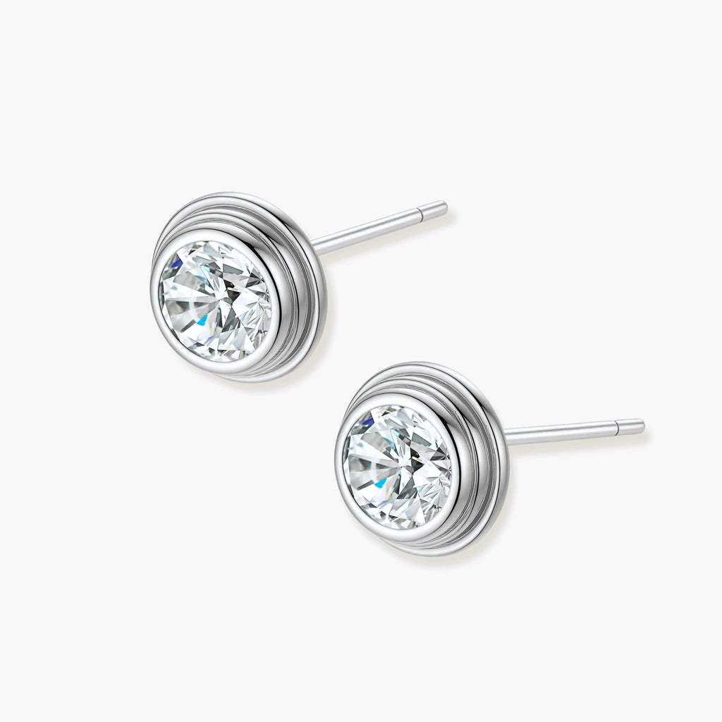 Orbit Solitaire Studs - near colorless lab-created moissanite earring in 925 sterling silver - view 3