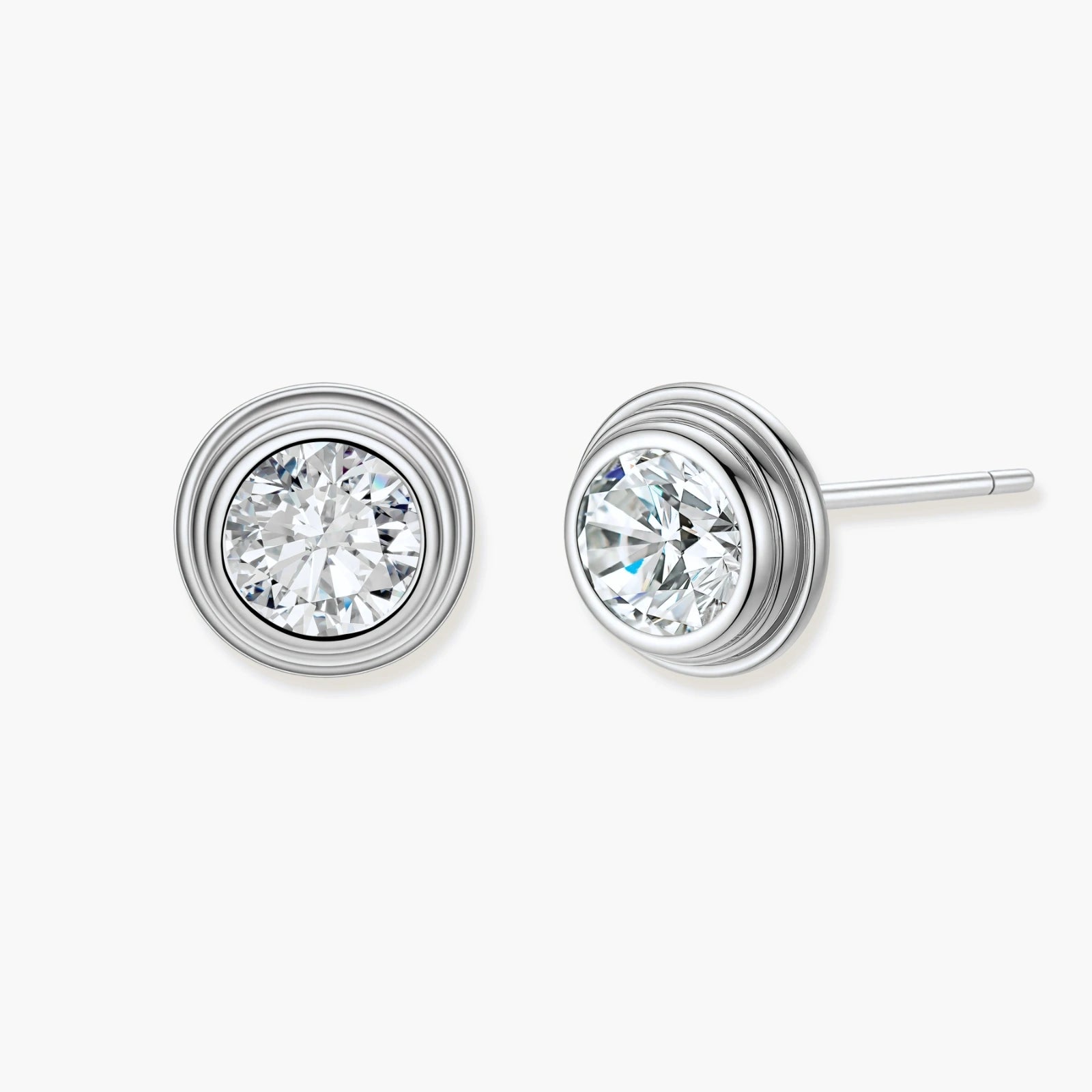 Orbit Solitaire Studs - near colorless lab-created moissanite earring in 925 sterling silver - view 2