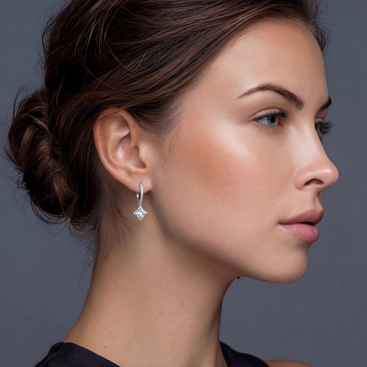 Polaris Huggie Drops - near colorless lab-created moissanite earring in 925 sterling silver - view 4