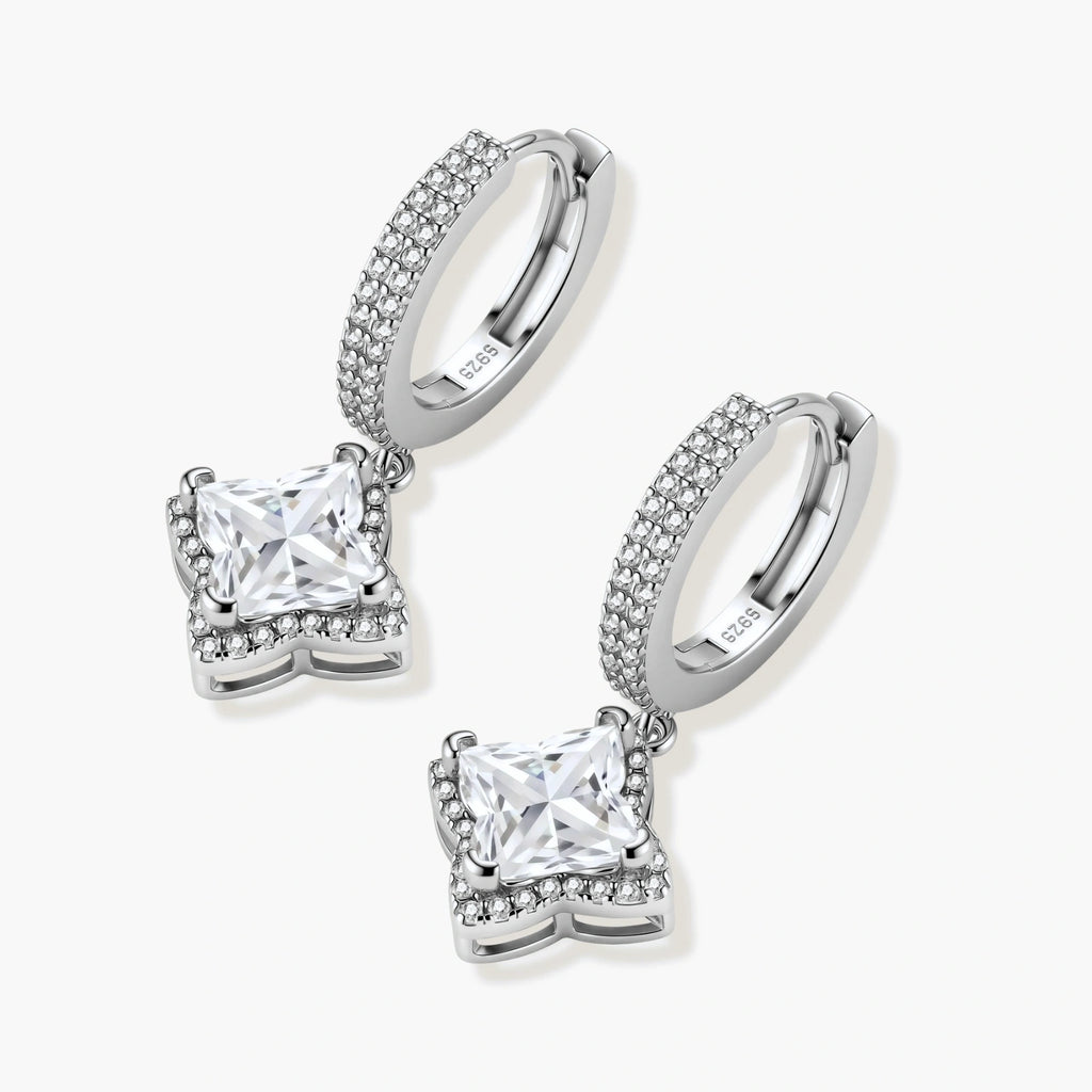 Polaris Huggie Drops - near colorless lab-created moissanite earring in 925 sterling silver - view 2