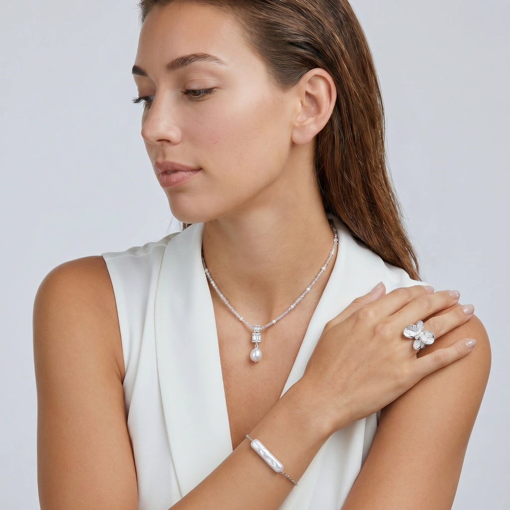 Beaded Pearl Drop Necklace