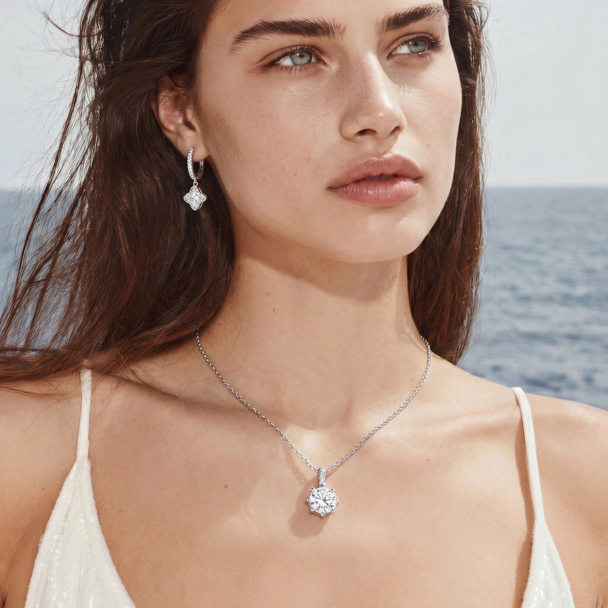 Polaris Huggie Drops - near colorless lab-created moissanite earring in 925 sterling silver - view 3