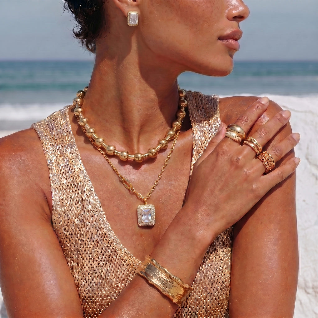 Rectangle Halo Necklace and Earring Set
