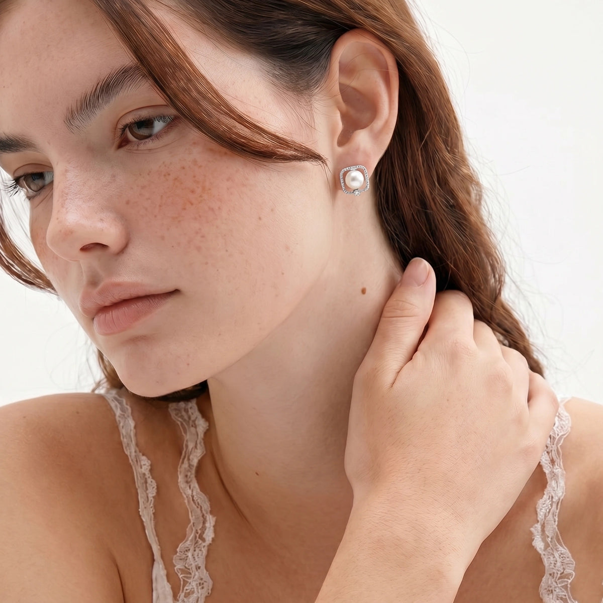 Pearl Square Halo Studs