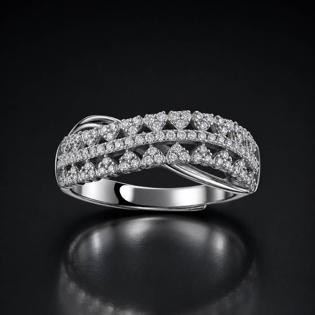 Orbital Crossing Band - lab-created moissanite ring in 925 sterling silver