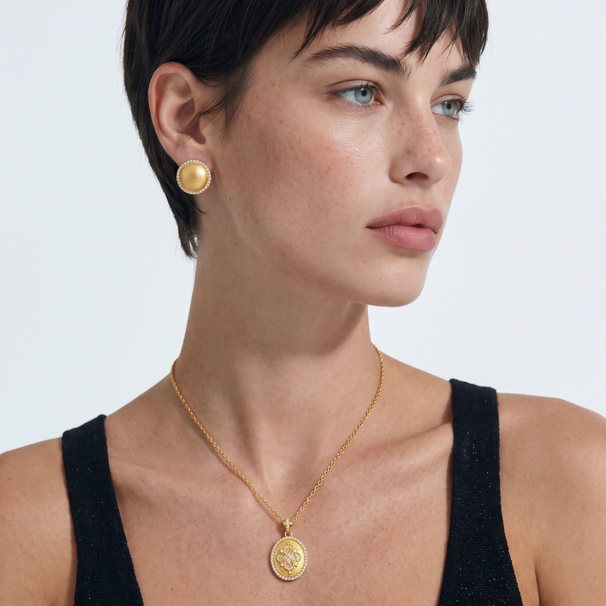 Brushed Dome Halo Earrings