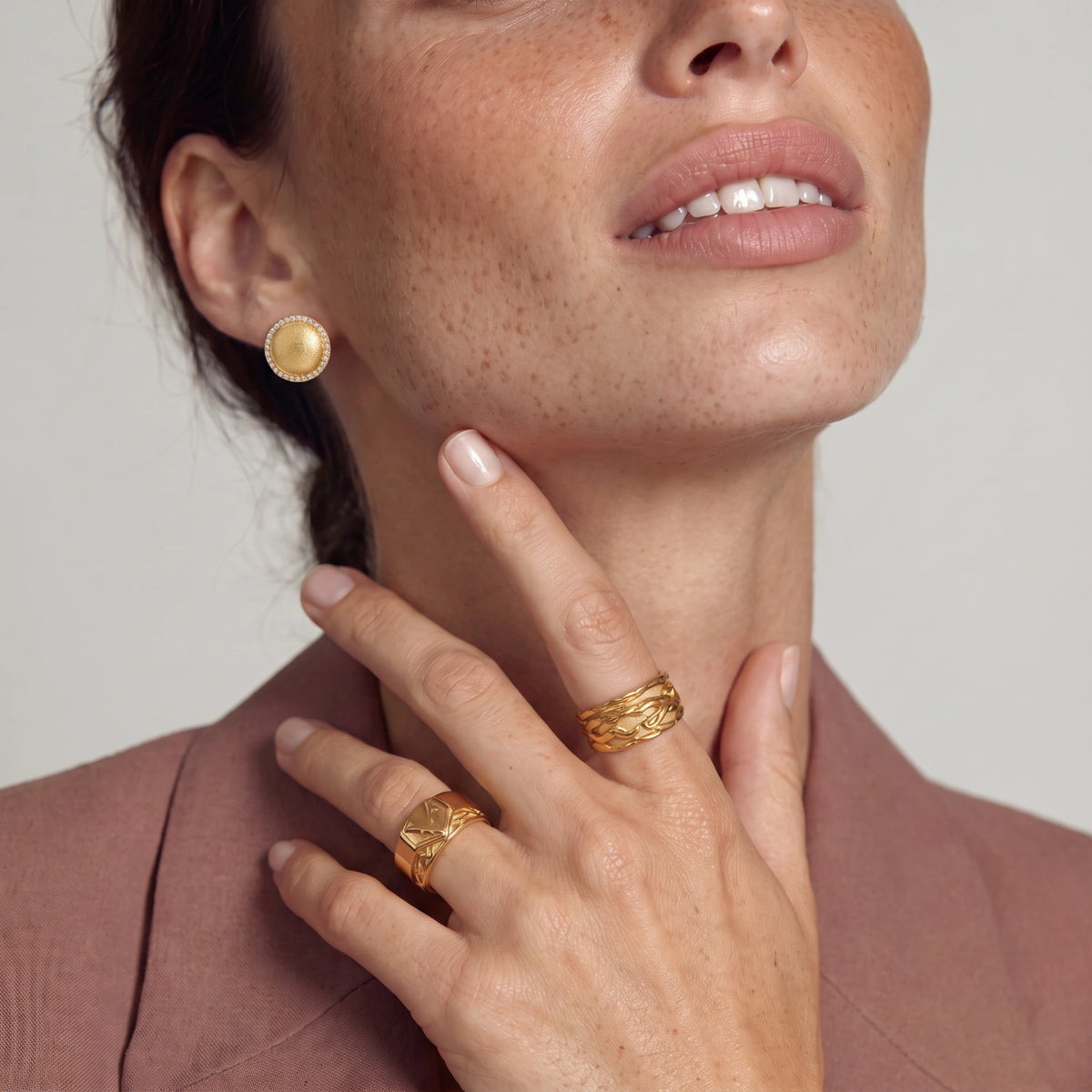 Brushed Dome Halo Earrings