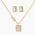 Rectangle Halo Necklace and Earring Set