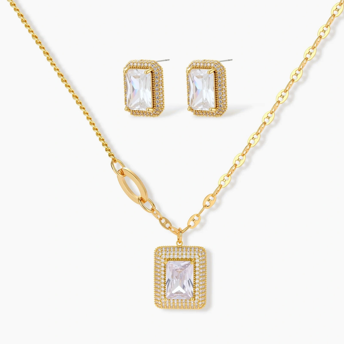 Rectangle Halo Necklace and Earring Set