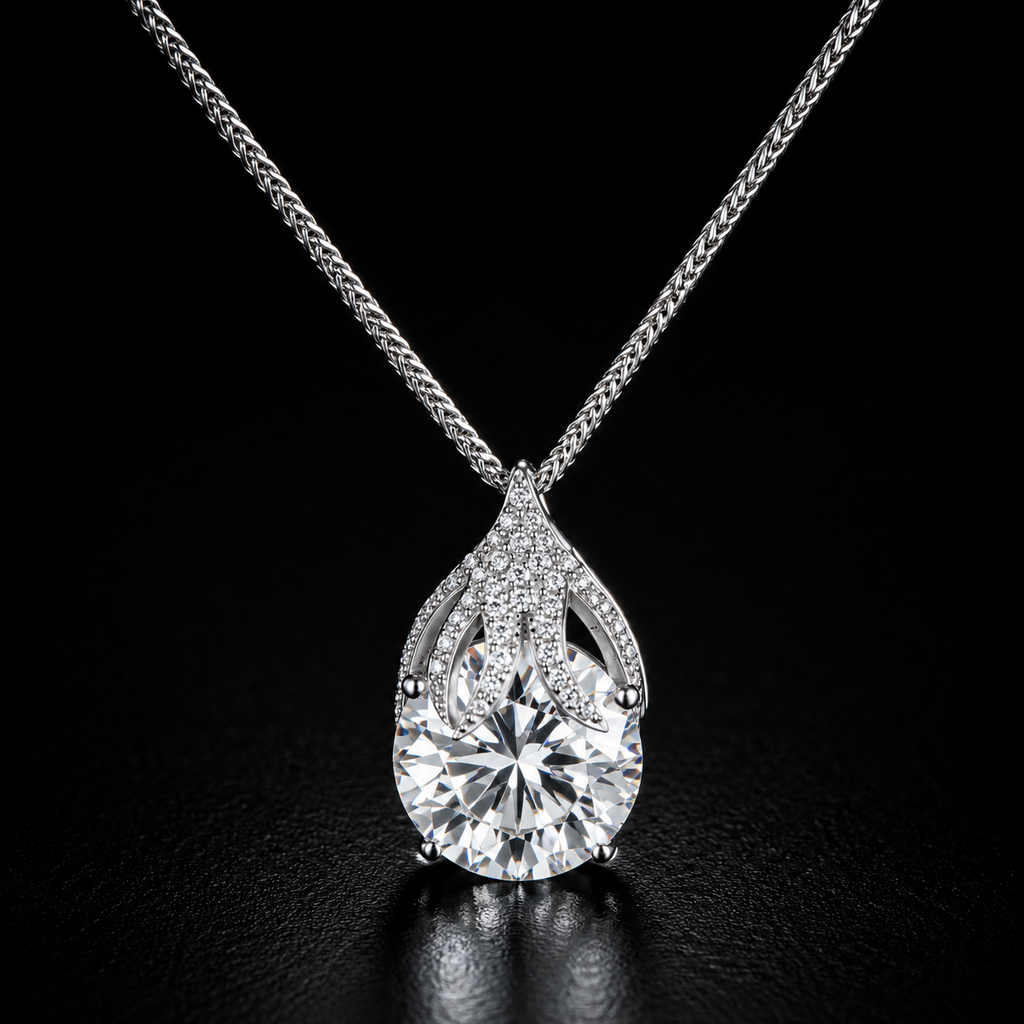 The Coronation Pendant - lab-created moissanite pear cut necklace in 925 sterling silver