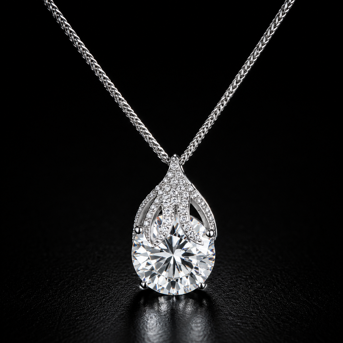 The Coronation Pendant - lab-created moissanite pear cut necklace in 925 sterling silver