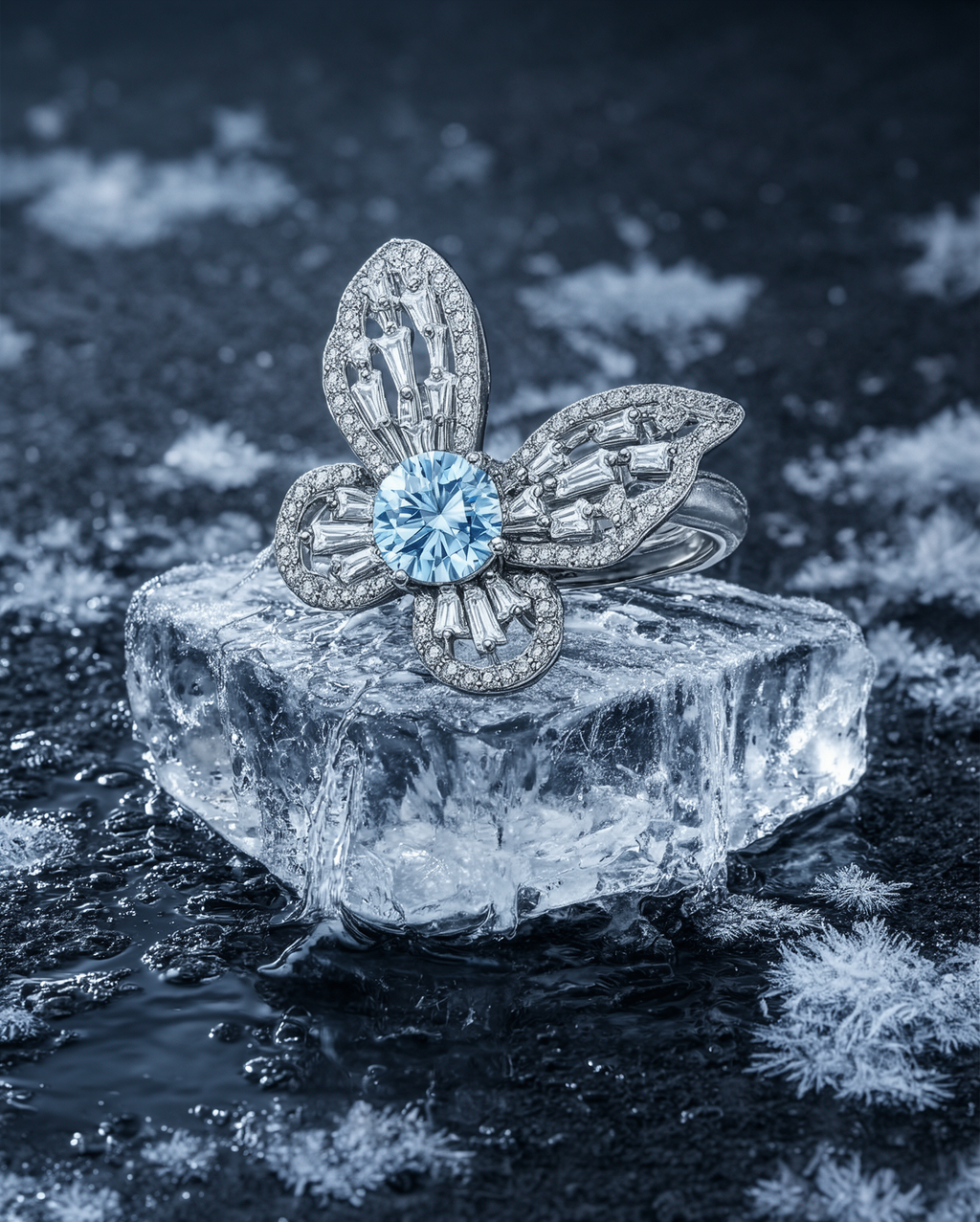 Blue Butterfly Moissanite Ring - lab-created moissanite ring in 925 sterling silver - view 2