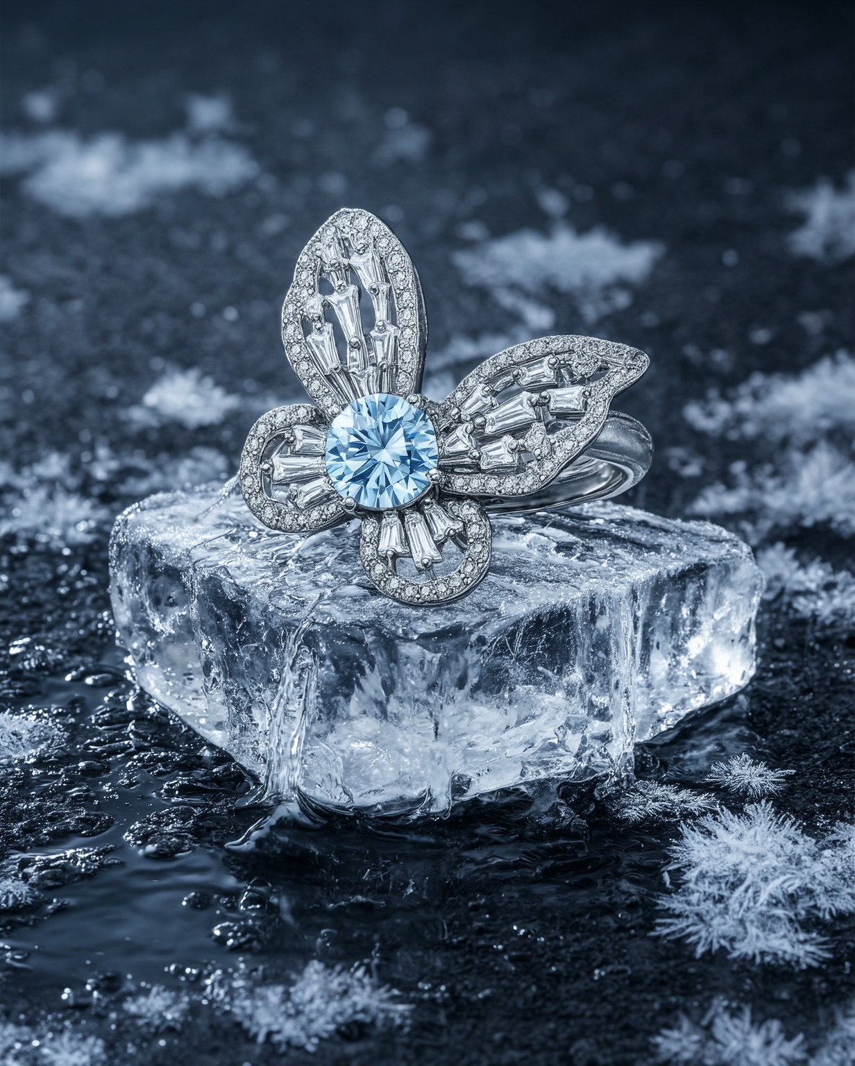 Blue Butterfly Moissanite Ring - lab-created moissanite ring in 925 sterling silver - view 2