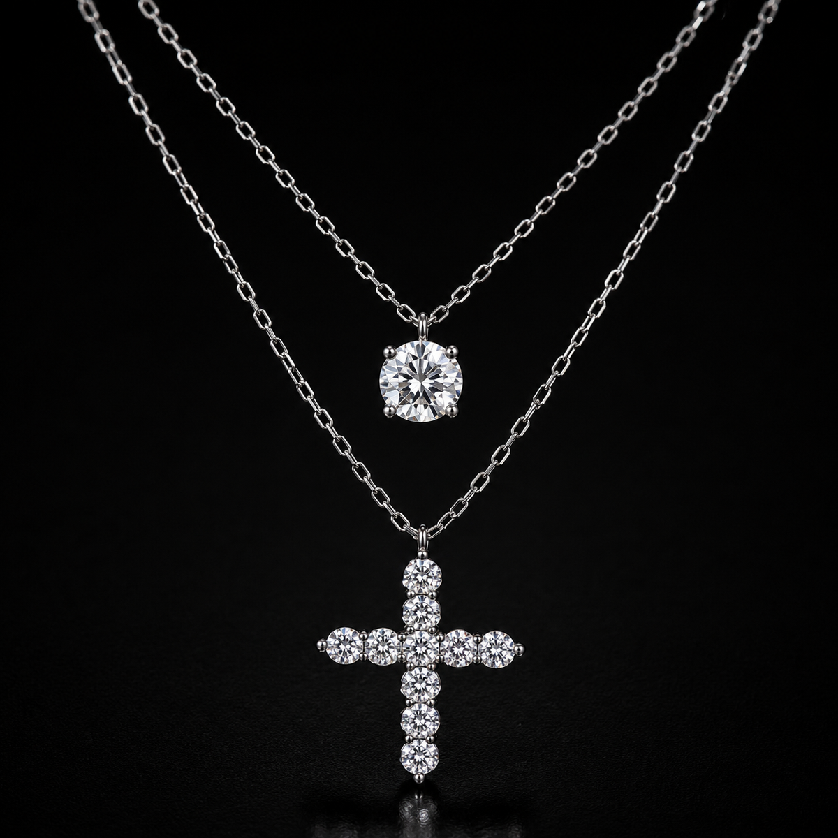 Crux Layered Necklace Set - lab-created moissanite necklace in 925 sterling silver