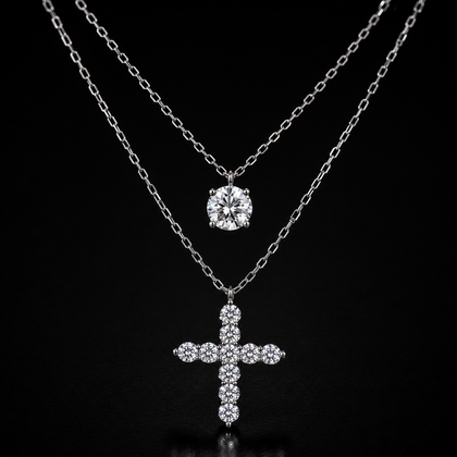 Crux Layered Necklace Set - lab-created moissanite necklace in 925 sterling silver