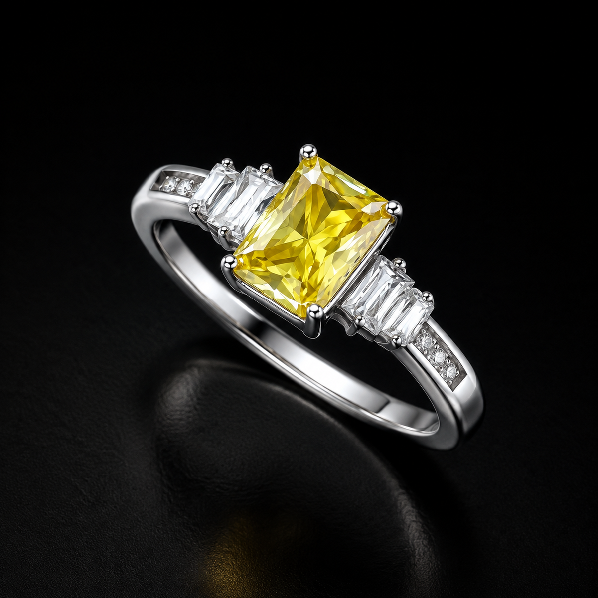 Sunset Sovereign Ring - yellow lab-created moissanite round brilliant ring in 925 sterling silver