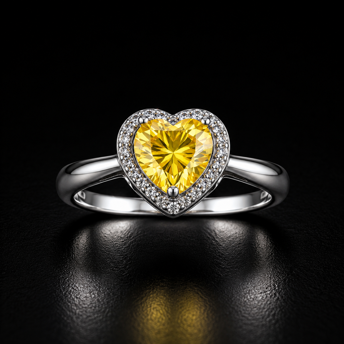 Golden Heart Halo Ring - yellow lab-created moissanite ring in 925 sterling silver