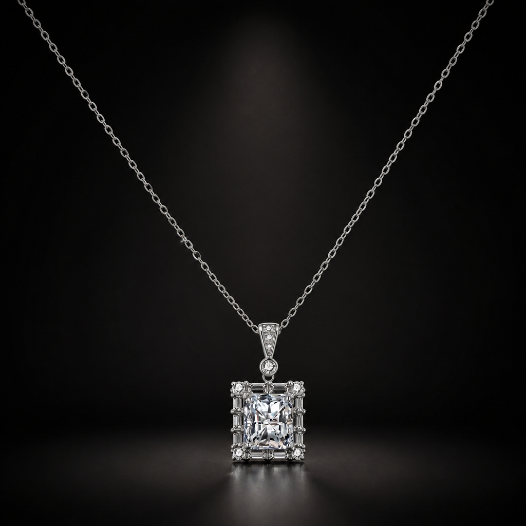 Monolith Pendant - lab-created moissanite necklace in 925 sterling silver