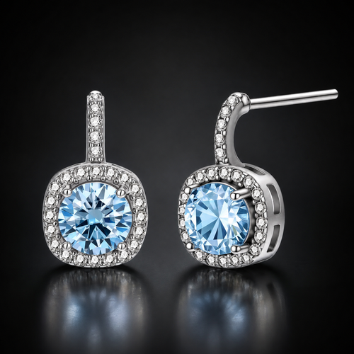 Azure Vigil Drops - blue lab-created moissanite earring in 925 sterling silver