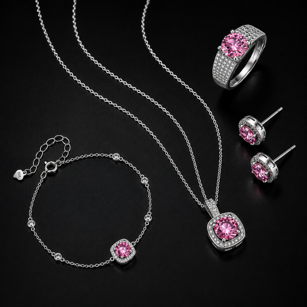 Blush Dreams Moissanite Set - pink lab-created moissanite jewelry set in 925 sterling silver