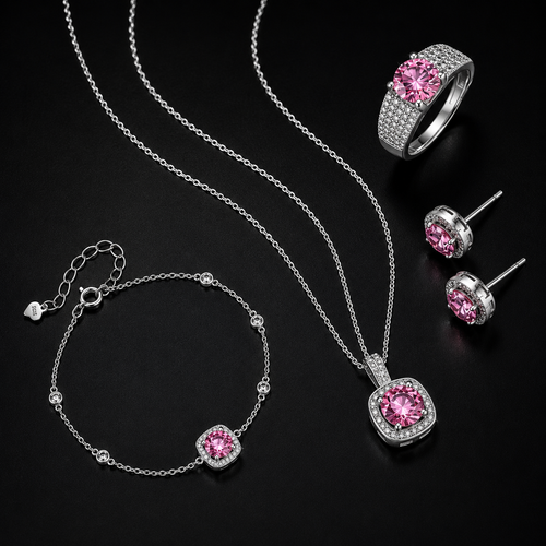 Blush Dreams Moissanite Set - pink lab-created moissanite jewelry set in 925 sterling silver